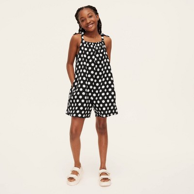Girls' Polka Dot Linen Tie-Shoulder Romper - kate spade new york x Target Black/White