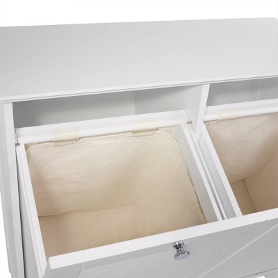 White MDF Double Tilt-Out Laundry Hamper Cabinet with Cloth Bags