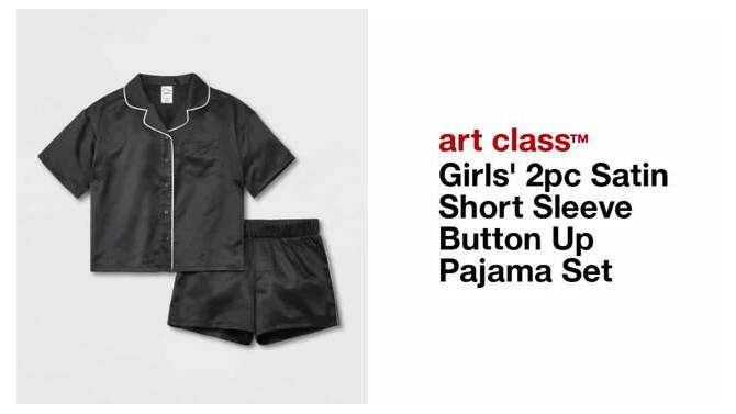 Girls' 2pc Satin Short Sleeve Button Up Pajama Set - art class™, 2 of 6, play video