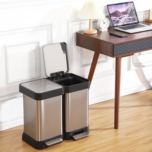 Stainless Steel Trash Can，Pedal Classification Trash Can, , Easy Move，Indoor/Outdoor Use for Kitchen, Living Room, Bedroom, Office, Bathroom - 1 of 4
