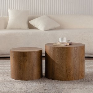 NicBex Set of 2 Round Wooden Coffee Tables for Living Room,Cylinder Center Table for Small Space,Accent End Side Table - 1 of 4