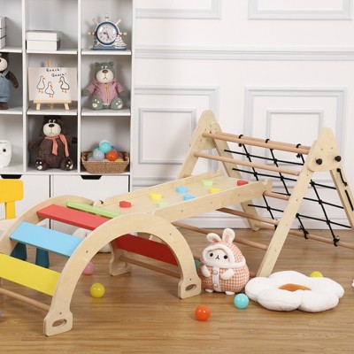 3 Piece Toddler Wooden Indoor Climbing Playset for Climbing & Sliding