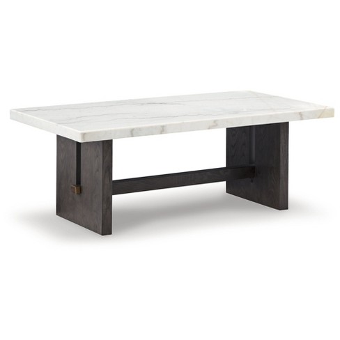 Signature Design by Ashley Burkhaus Traditional Rectangular Coffee Table with Marble Tabletop, Dark Brown & White - image 1 of 4