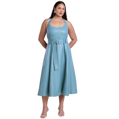 ELOQUII Faux Leather Halter Midi Dress