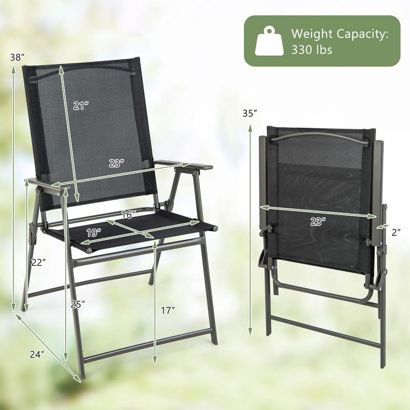 Costway 2pcs Patio Folding Portable Dining Chairs Metal Frame Armrests Garden Outdoor, 3 of 10