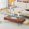 Lyngins 43.3" Modern Coffee Table with Storage Drawer, Double-Layer Tea Table with Tempered Glass Top, Center Table & Living Room Table - 2 of 4