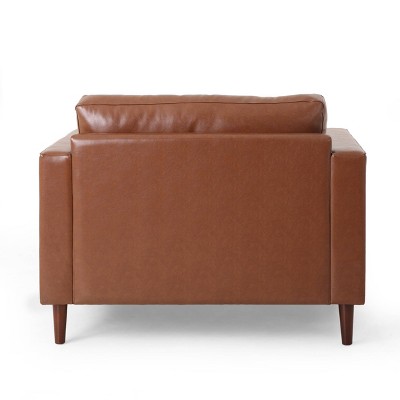 Cognac Brown Faux Leather Tufted 3-Piece Sofa and Club Chair Set