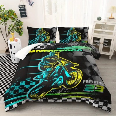 Acoinel 3 Pcs Motocross Comforter Set with 2 Pillowcases