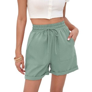 Garvee Womens High Waist Shorts with Deep Pocket Drawstring Linen Texture Casual Shorts for Women Summer Athletic Shorts - 1 of 4