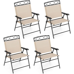 Tangkula 4 Pack Patio Folding Chairs w/ Backrests & Armrests Metal Frame Outdoor - 1 of 4