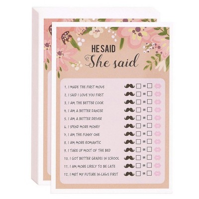 Best Paper Greetings He Said She Said Guess Game, Vintage Floral Game Cards for Rustic Wedding, Bridal Shower, Bachelorette Party, Up to 50 Guests