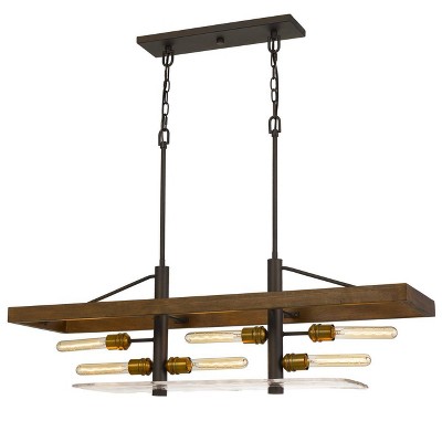 (42' x 11.5") 6 light Rectangular Pine Wood Craiova Island Chandelier with Hand Crafted Glass - Cal Lighting