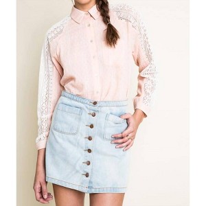 Women's Chambray & Lace Blouse - Hayden LA - 1 of 4