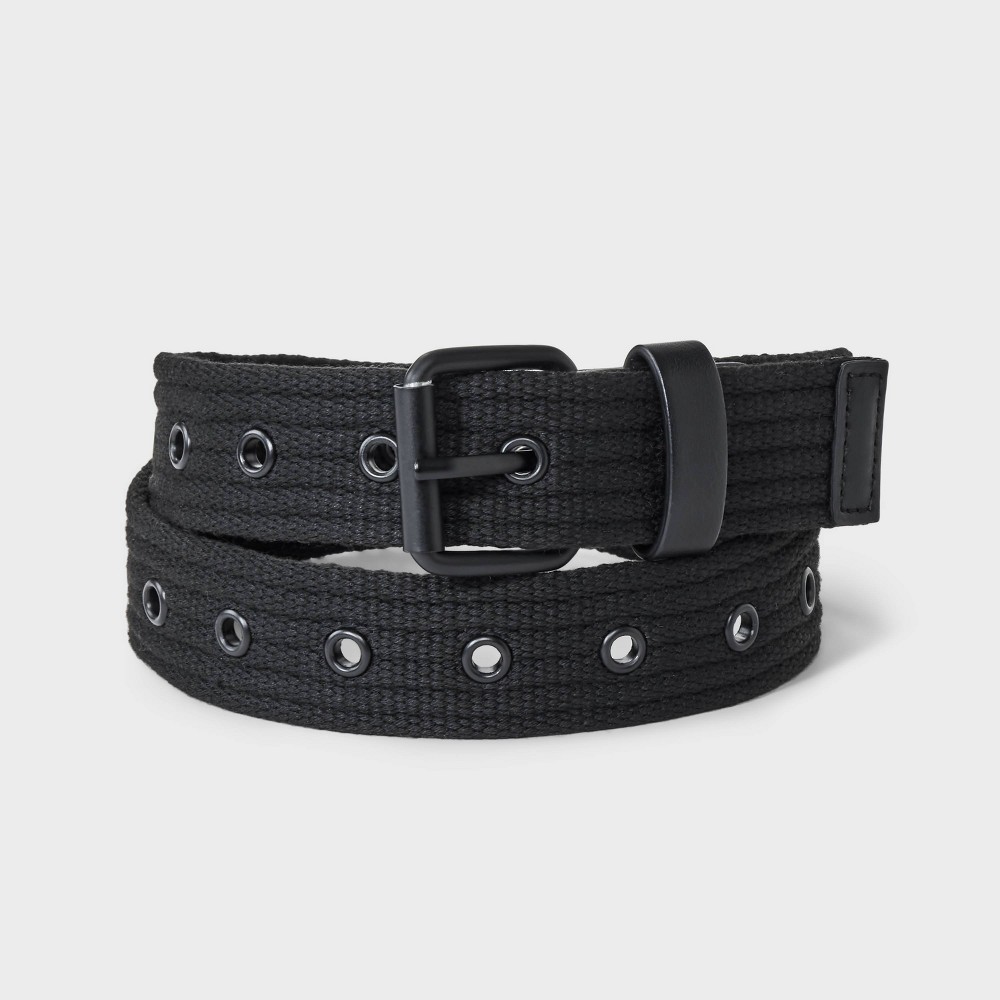 Boys' Webbed Belt with Grommets - Cat & Jack™ Black L: Adjustable Strap, Polyester Knit, Buckle Closure