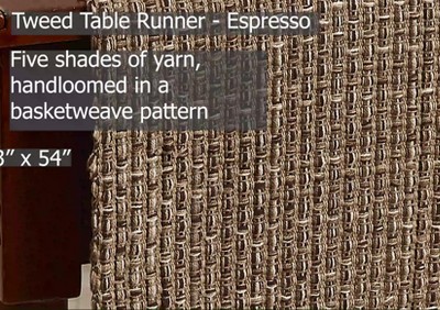 Espresso Tweed Cotton Table Runner with Fringe 54''
