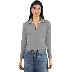 Artyska Women’s Ribbed Zip-Up Collared Long Sleeve Top - 1 of 4