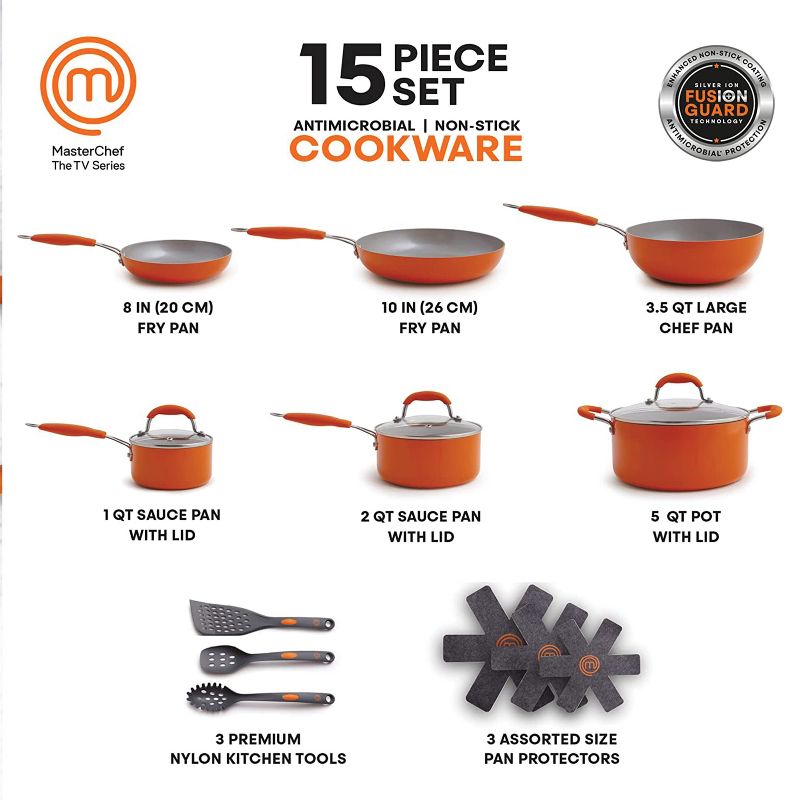 MasterChef MC3000 15 Pieces Champions Cookware Set Orange, 2 of 8