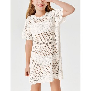 Girls Swim Cover Up Crochet Bathing Suit Cover Ups Short Sleeve Summer Beach Dress - 1 of 4