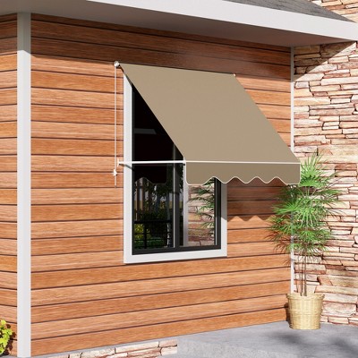 VisioGear Retractable Awning, Patio Awnings with Manual Crank Handle for Deck, Yard, Brown & White, 70.75"*27.5"*80.5"