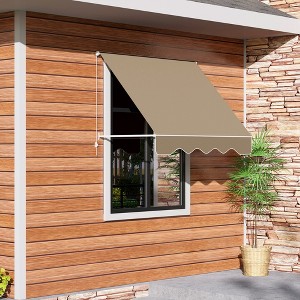 VisioGear Retractable Awning, Patio Awnings with Manual Crank Handle for Deck, Yard, Brown & White, 70.75"*27.5"*80.5" - 1 of 4