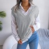 Women's Hollow Out V Neck Knitted Sweater Vest Fall Summer Sleeveless Loose Shirt Top Solid Color Blouse Gray M - 3 of 4
