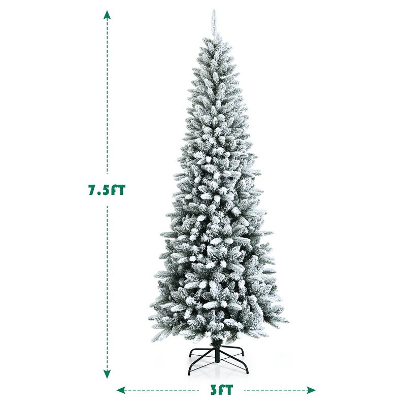 7.5ft Snow-Flocked Hinged Artificial Christmas Pencil Tree w/ 1189 Mixed Tips, 4 of 11