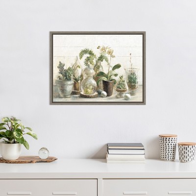 Greenhouse Orchids and Ferns on Canvas in Gray Frame