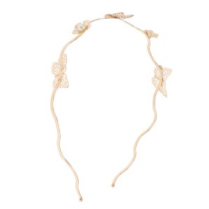 Unique Bargains Women's Cute Flower Butterfly Curved Side Headbands Gold Tone 1 Pc - 1 of 4