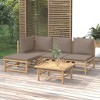 vidaXL Bamboo Patio Furniture Set - 5 Piece Sectional Sofa with Taupe Cushions - Outdoor Garden Lounge Set Including Table and Footstool - 2 of 4