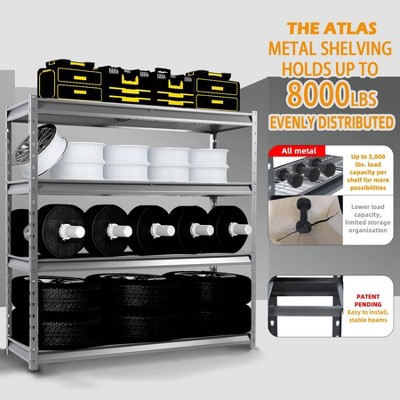 Atlas 72" Gray Heavy Duty Metal 4-Tier Adjustable Shelving Unit