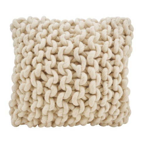 18x18 Chunky Knit Square Throw Pillow Cover Ivory - Saro Lifestyle