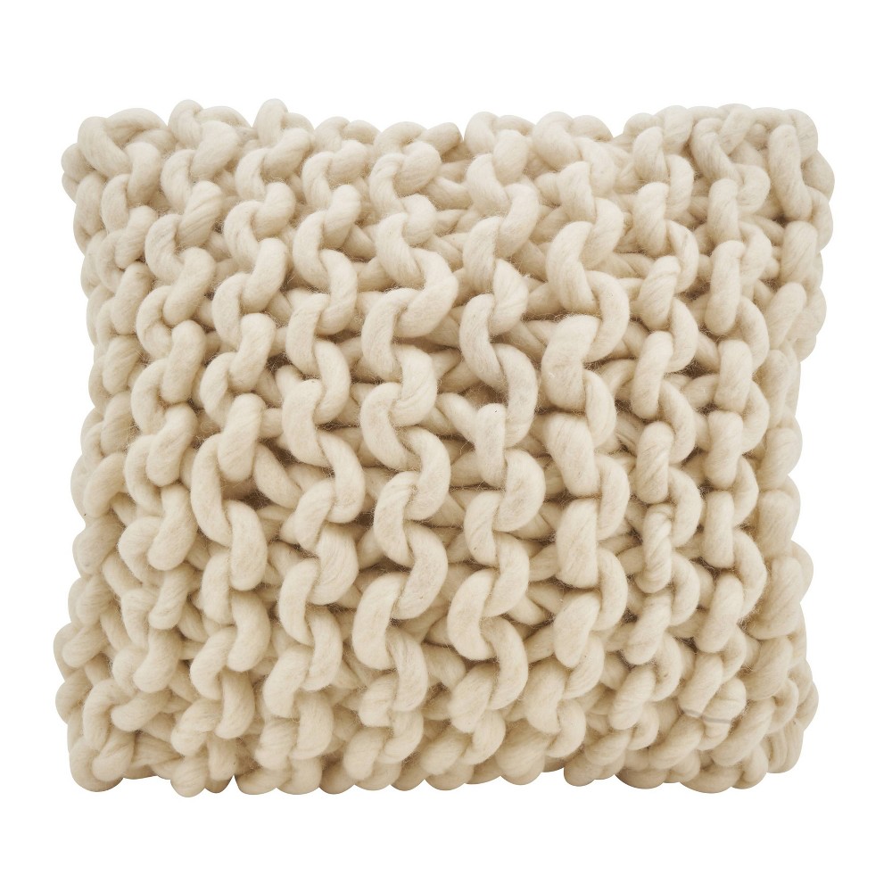 Photos - Pillow 18"x18" Chunky Knit Square Throw  Cover Ivory - Saro Lifestyle