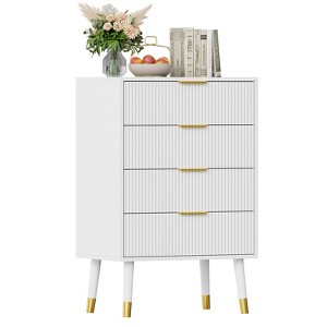 4 Storage Drawers, Fluted Chest of Drawers with Golden Legs and Handles, Bedside Table for Bedroom, Living Room, - 1 of 4