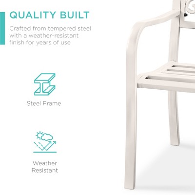 White Steel Outdoor Bench with Floral Backrest Design