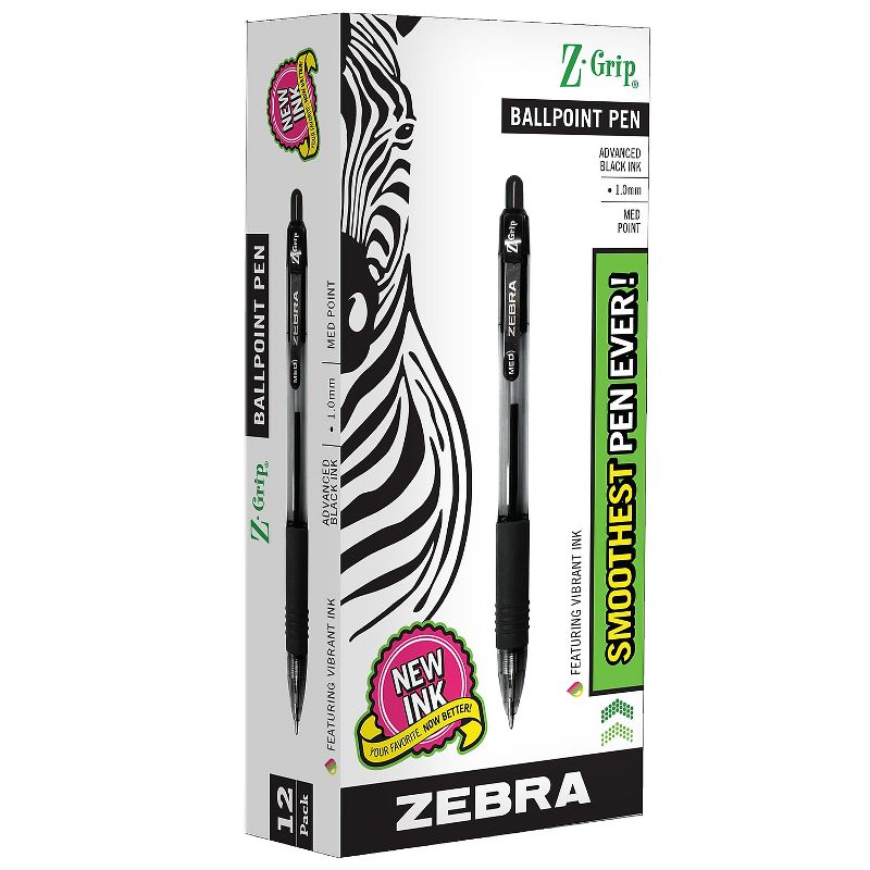 Zebra Pen Z-Grip Retractable Ballpoint Pen Medium Point Black Ink 12 Per Pack 3 Packs (ZEB22210-3), 2 of 3