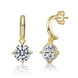 Guili 14k Gold Plated C-Hoop Dangle Earrings with Lab-Created Moissanite Solitaire – Elegant & Timeless Style" - 1 of 2