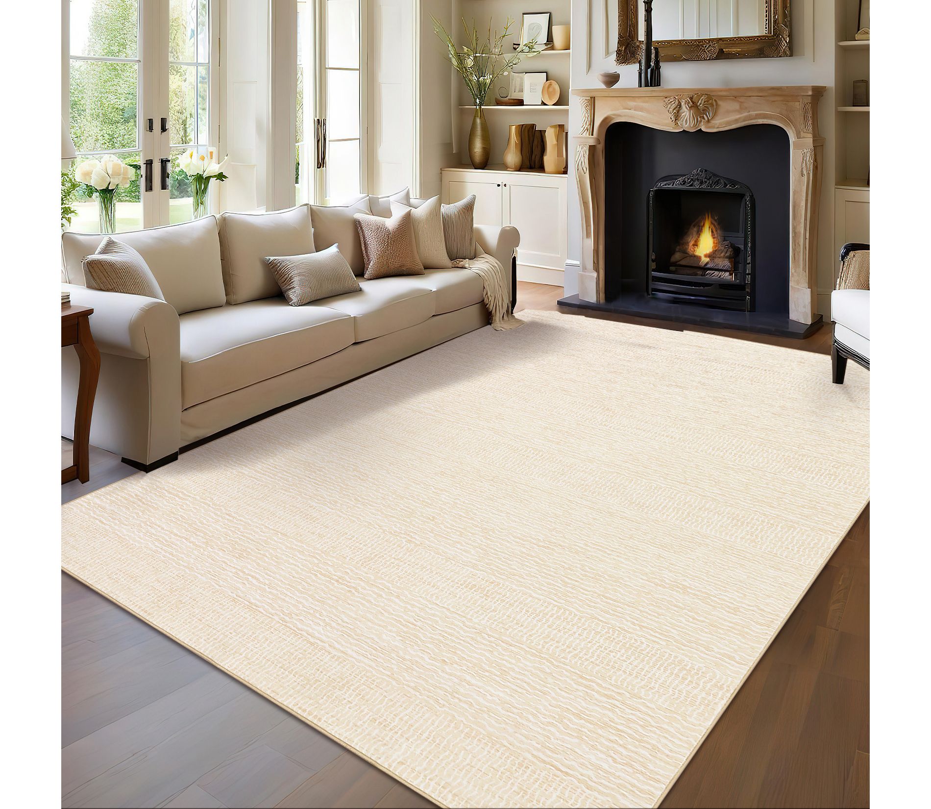 Washable Area Rugs for Bedroom Living Room, Low Pile Solid Color Thin Rug Non Slip Kitchen Carpet Indoor for Home Decor