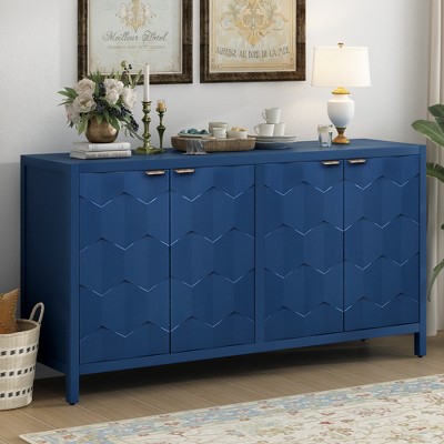 59.6"W Luxurious Sideboard with Honeycomb Patterned Doors, 4-Door Storage Cabinet with Adjustable Shelves 4S - ModernLuxe