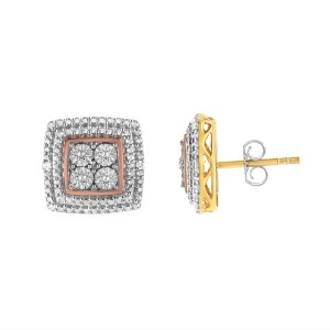 Haus of Brilliance Silver Diamond Accented Square Shaped Milgrain Stud Earrings - 1 of 4