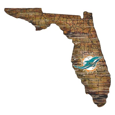 NFL Miami Dolphins 12" State Map Wood Sign