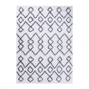 Boho Geometric Diamonds Plush Indoor Shag Area Rug or Runner by Blue Nile Mills - 1 of 4