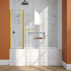 Frameless Folding Shower Doors for Bathtub,(6mm) Thick SGCC Tempered Glass Door, Bathroom Pivot Tub Glass Door, Matte Black - 1 of 4