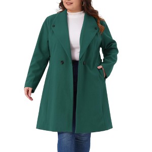 Agnes Orinda Women's Plus Size Lapel Long Sleeve Single Breasted Belted Midi Pea Coat with Pocket - 1 of 4