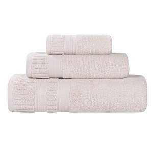 Ribbed Textured Border Zero Twist Cotton Medium Weight Towel Set by Blue Nile Mills - 1 of 4