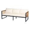 Christopher Knight Home Faye 3 Piece Patio Acacia and Metal Upholstered Seating Set with Slat Design - 4 of 4