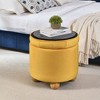 Sapphtopaz Flannel Round Ottoman with Storage, Multi-Functional Ottoman Bench with Reversible Tray Top and Wooden Legs, Ottoman with Storage Space - 2 of 4