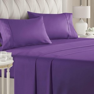 4 Piece Solid Bed Sheet Set - Luxuriously Soft, Cozy & Wrinkle-Resistant - CGK Linens - 1 of 4