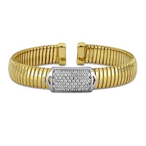 EVERLY JEWELRY | Two Tone Silver 0.66 CT TGW White Cubic Zirconia 10mm omega Bombe Stretch Bangle - 1 of 4