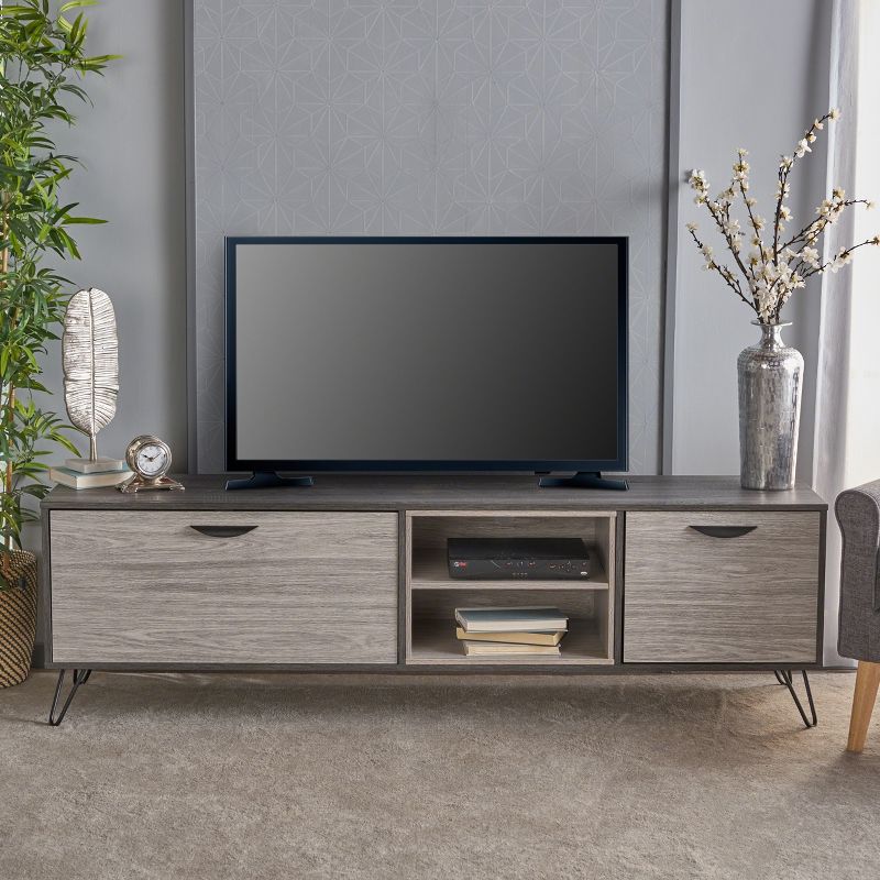 Isadora 71&#34; Mid Century TV Stand for TVs up to 74&#34; Sonoma Gray/Black - Christopher Knight Home, 3 of 15