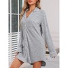 cheibear Women's Button Down Nightgown Strechy Knit Long Sleeves Nightshirt Shirtdress - 2 of 4